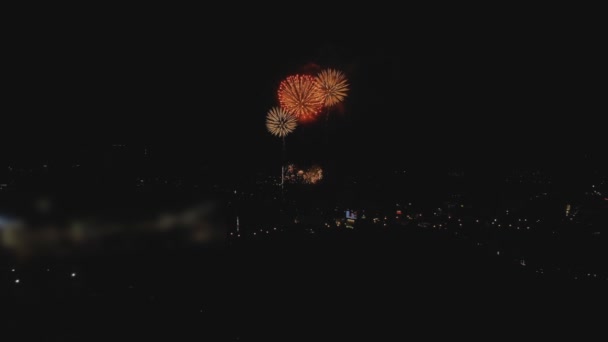 Beau feu d'artifice pendant la célébration des vacances sur fond noir la nuit 