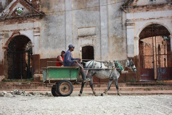 Тринідад Куба 2018 Кінь Візок Широко Використовуються Перевезення Людей Товарів — стокове фото