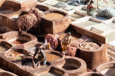 Fez, Fas 01.02.2020 Choura Tannery dünyaca ünlü deri üretim sahası