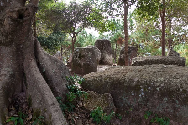 Llanura de tarros, Phonsavan Laos misteriosa ubicación de tarros de piedra 2000 años de edad — Foto de Stock