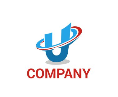 mektup u eğik çizgi kılıç bıçak logo tasarım fikir kavramı mavi ve kırmızı renk