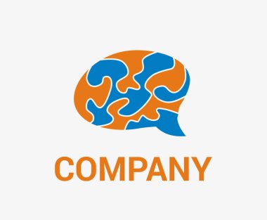 beyin logo tasarım fikir kavramı akıllı düşünme eğitim bilim eğitim toplum için mavi turuncu renk ile 