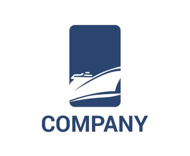mavi renk gemi küresel seyahat yelken üzerinde okyanus düz stil logo tasarlamak için