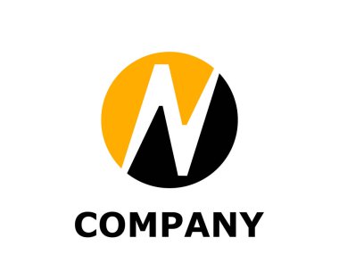 logo sembol türü mektup n siluet logo tasarım fikir illüstrasyon çember sarı ve siyah renkli