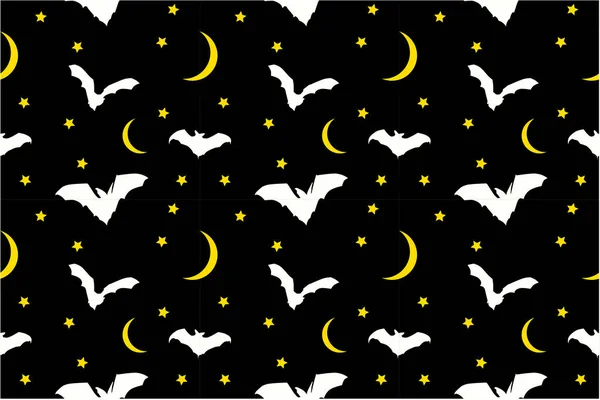 Bat Fly Com Lua Estrela Padrão Fundo Ilustração Para Crianças — Vetor de Stock