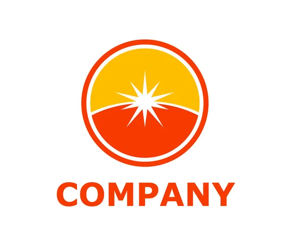 Skinande Stjärna Siluett Horizon Sky Inuti Orange Cirkel Ram Logo — Stock vektor