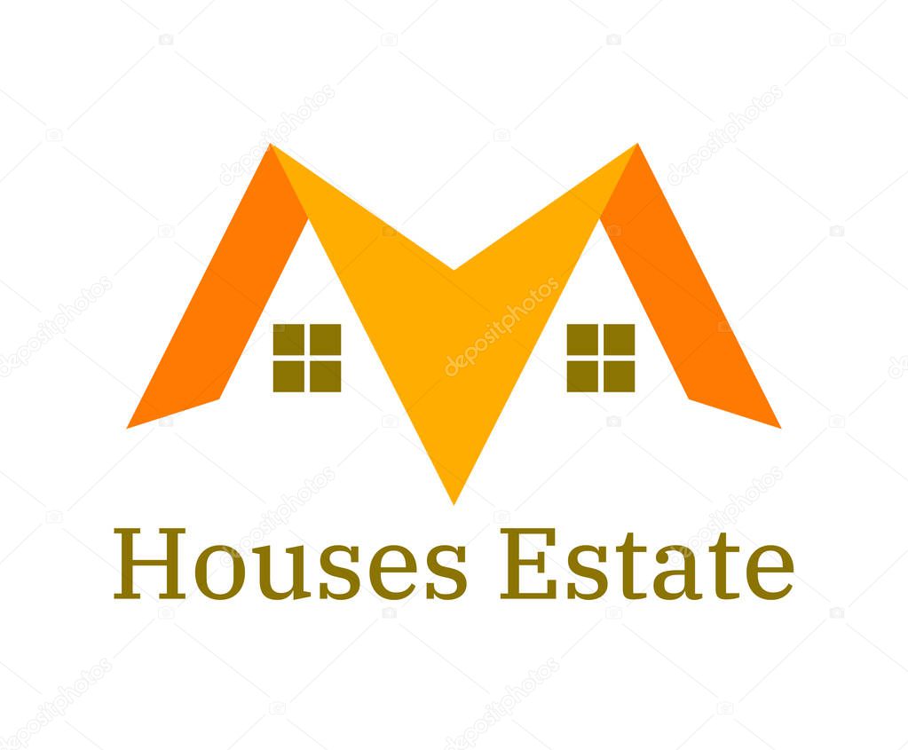 orange color roof of residential house building construction logo idea design illustration