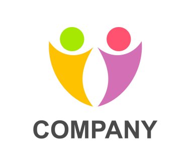 iki çocuk veya insanlar soyut siluet logo tasarım illüstrasyon kavramı için eğitim grubu ya da toplum içinde açık ve park için etkinlik eğlenceli