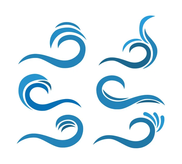 Blue Swirl Wave Iconic Sign Symbol Line Art Illustration Pack — Stock Vector