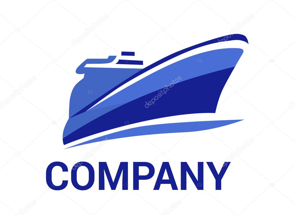 Logistic ship for shipping import export trade sail over ocean flat design style logo illustration with blue color