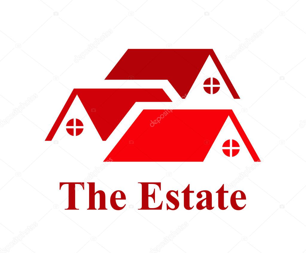 three red color roof of residential house architecture logo design idea illustration concept