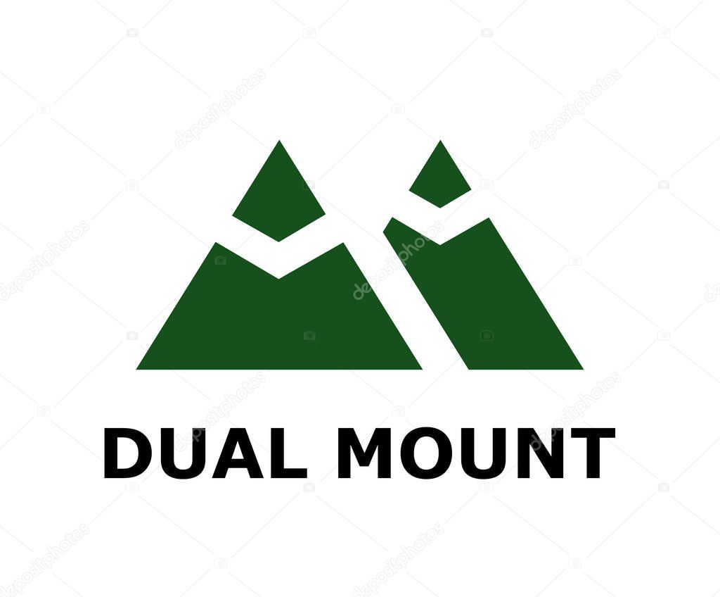 Two green color mountain silhouette logo mark design idea concept illustration shape like letter m
