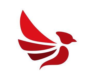 Kırmızı renk logo tasarlamak için uçuş ya da yaban hayatı şirket kuş hayvan siluet düz tasarım stili