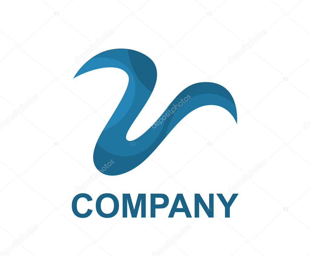Letter v alphabet shape from water color ink brush line draw modern iconic logo design illustration with blue color