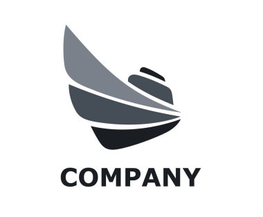 Lojistik seyahat gemi nakliye ithalat ihracat ticaret için yelken üzerinde okyanus düz stil logo tasarlamak siyah gri renk ile