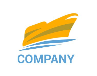 Lojistik seyahat gemi nakliye ithalat ihracat ticaret için yelken üzerinde okyanus düz stil logo tasarlamak mavi dalga ile sarı renk ile