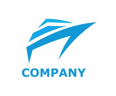 nakliye ithalat ihracat ticaret için lojistik gemi yelken üzerinde okyanus hat sanat düz stil logo tasarlamak mavi renk ile