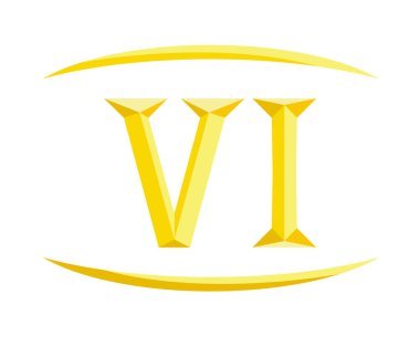 Roma sayısal sayı 6 tipi altı Alfabe harf logo rozet askeri metal amblemi altın rengi ile içinde takvim numarası veya herhangi bir sayı için ikonik tasarlamak mark