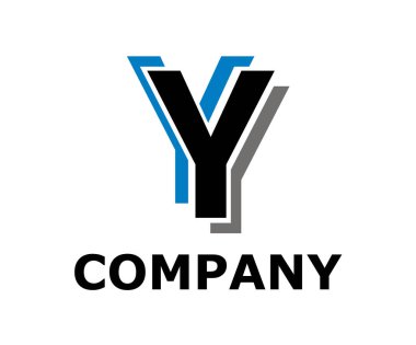 logo simge çift çizgi gibi neon ışık tür mektup y ilk iş logo tasarım fikir illüstrasyon şeklini modern premium şirket için renk açık mavi ve gri