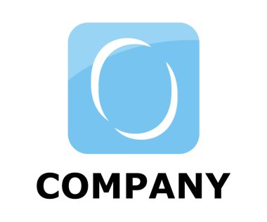 Açık mavi renk logo sembol anahat satırı alfabesi ile kare kutu tür mektup o ilk iş logo tasarım fikir illüstrasyon şeklini modern premium şirket için