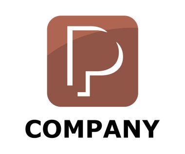 açık kahverengi renk logo sembol anahat satırı alfabesi ile kare kutu tür harf p ilk iş logo tasarım fikir illüstrasyon şeklini modern premium şirket için