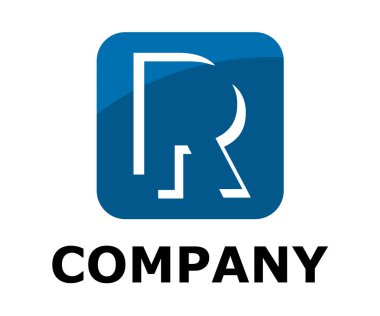 mavi renk logo sembol anahat satırı alfabesi ile kare kutu tür harf r ilk iş logo tasarım fikir illüstrasyon şeklini modern premium şirket için