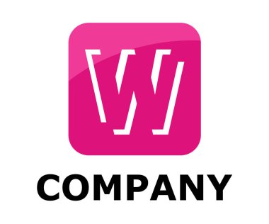 pembe renkli logo sembol anahat satırı alfabe içinde kare kutu tip harfi w ilk iş logo tasarım fikir illüstrasyon şekli modern premium şirket için