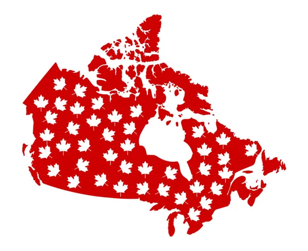 Mapa Canada Color Rojo Con Hoja Arce Textura Vector Ilustración — Vector de stock