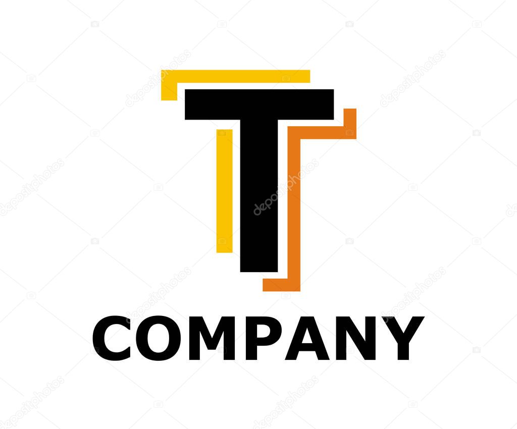 Yellow and orange color logo symbol double line like neon light type letter t initial business logo design idea illustration shape for modern premium corporate