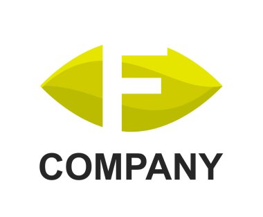 yeşil kireç renkli logo sembol alfabesi ile oval gibi göz tür harf f ilk iş logo tasarım fikir illüstrasyon şeklini modern premium şirket için
