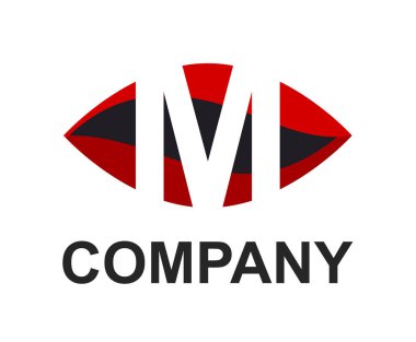 kırmızı ve koyu gri renk logo sembol alfabesi ile oval gibi göz tür mektup m ilk iş logo tasarım fikir illüstrasyon şeklini modern premium şirket için