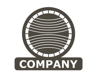 Gri renk daire dünya pul logo tasarım çizim şablonu. Vintage damga tarzı. yörünge yol ile dünya harita gibi şekil.