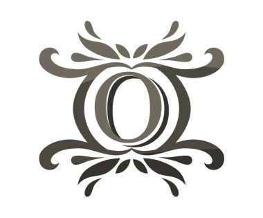 Gri renk güzel Lüks Klasik vintage girdap veya harf o yazın çiçek sınır logo tasarım şablonu üzerine iş şirketin ilk adı ile