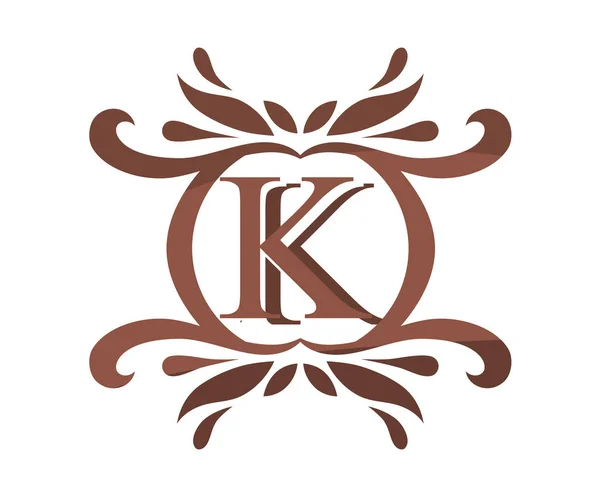 kahverengi renk güzel Lüks Klasik vintage girdap veya çiçek sınır logo tasarım şablonu ile ilk iş şirket adını yazın harf k