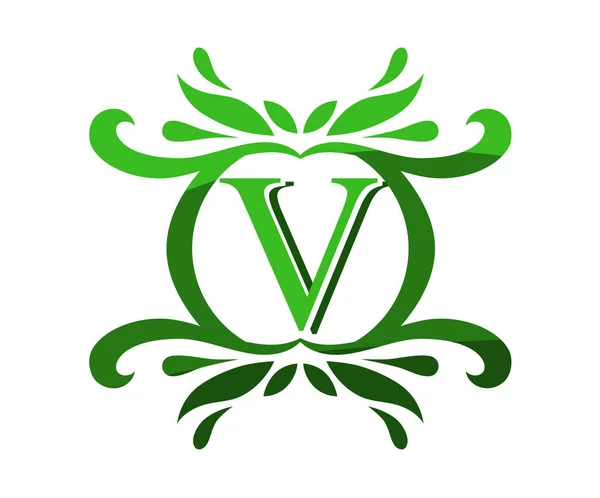 Verde Color Hermoso Lujo Clásico Vintage Remolino Borde Floral Logotipo — Vector de stock