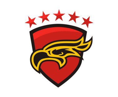 sarı renk kartal zeka çizgisi sanat siluet Dövme logo tasarlamak için spor takım need gibi gibi futbol, beyzbol, futbol, basketbol, hokey kırmızı kalkan ve arka plan üzerinde yıldız şekil