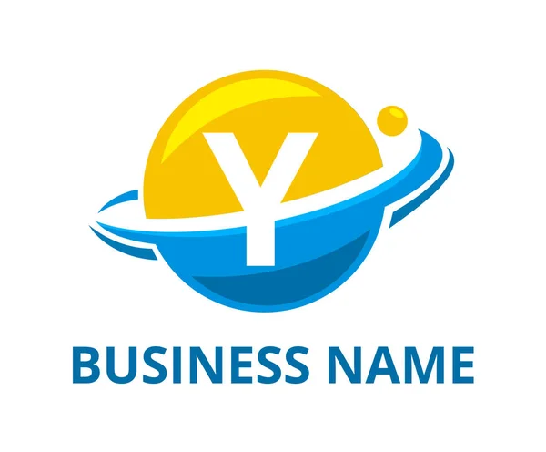 sarı ve açık mavi renkli gezegen daire içine yarım logo grafik tasarım üzerine mektup y ilk tipi ile koruma veya güvenlik şirketinde temiz modern tarzı ile dilim olsun
