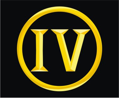 Roma sayısal sayı 4 tipi dört Alfabe harf logo içinde daire rozet askeri metal amblemi altın rengi ile ikonik tasarlamak takvim numarası veya herhangi bir puan sayısı için mark