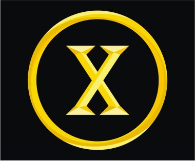 Roma sayısal sayı 10 tipi on Alfabe harf logo içinde daire rozet askeri metal amblemi altın rengi ile ikonik tasarlamak takvim numarası veya herhangi bir puan sayısı için mark