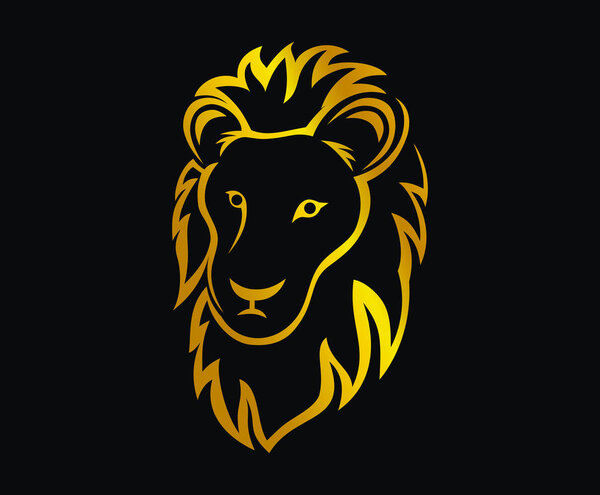золотой цвет льва голову силуэт логотип дизайн иллюстрация с линейкой художественный стиль для премиум корпоративного
