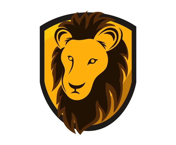 Silhouette Tête Lion Couleur Marron Dans Illustration Conception Logo Bouclier — Image vectorielle