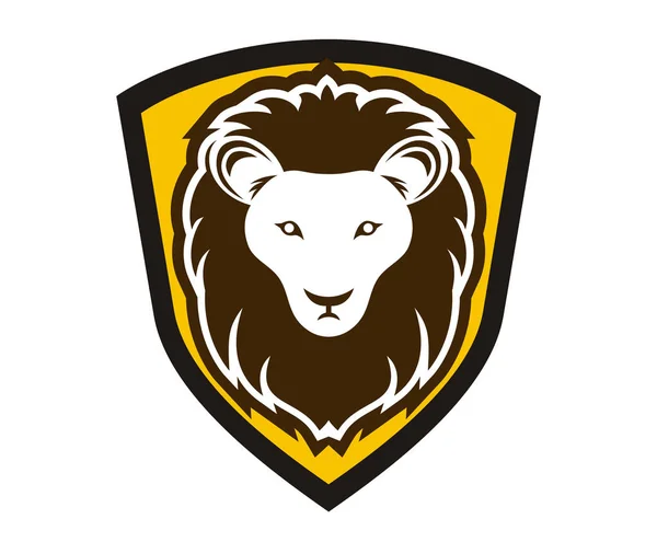Σιλουέτα Κεφαλή Λιονταριού Καφέ Χρώμα Στην Εικόνα Σχεδιασμός Λογότυπο Ασπίδα — Διανυσματικό Αρχείο