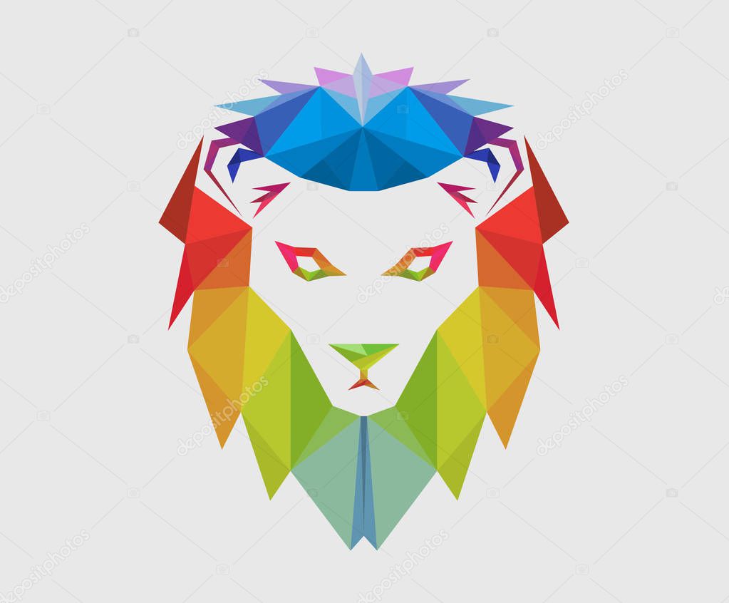 colorful color lion head silhouette logo design illustration with triangular style for premium corporate