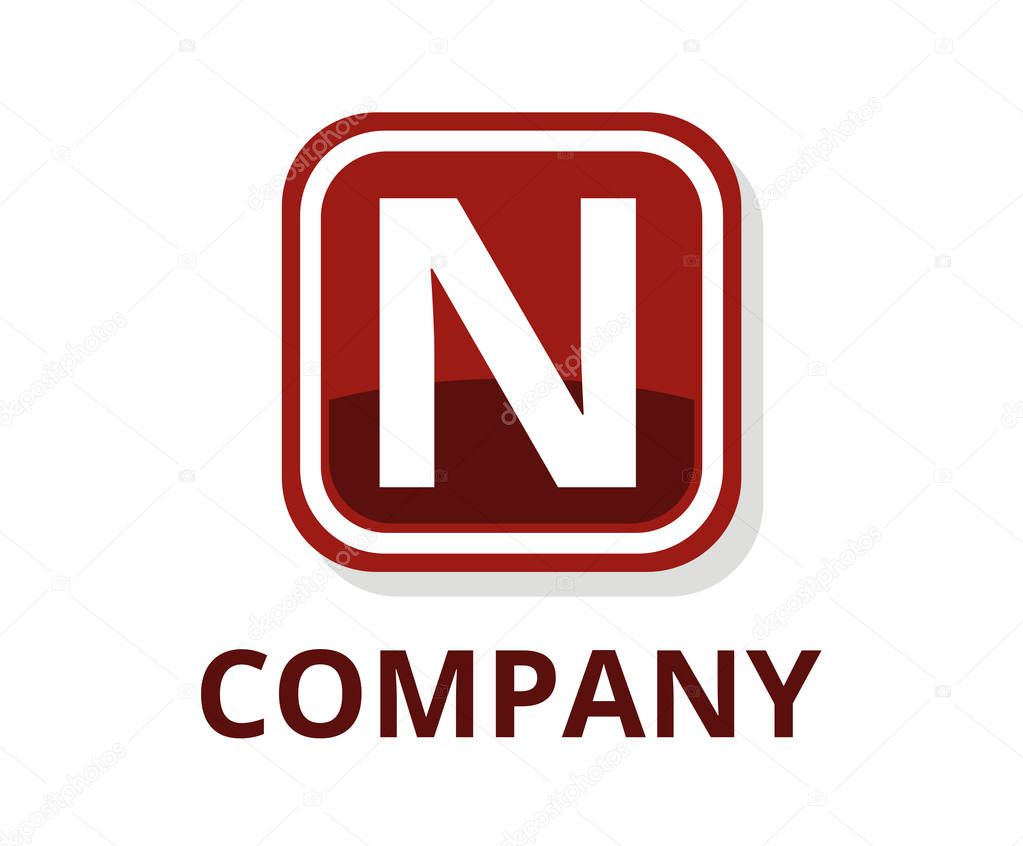 Red blood color glasses square box button web logo graphic design with modern clean style for any professional company with initial type letter n on it