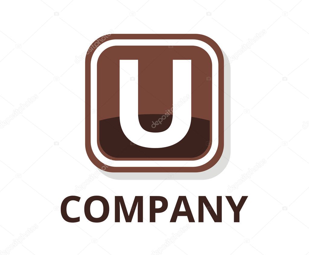 brown color glasses square box button web logo graphic design with modern clean style for any professional company with initial type letter u on it