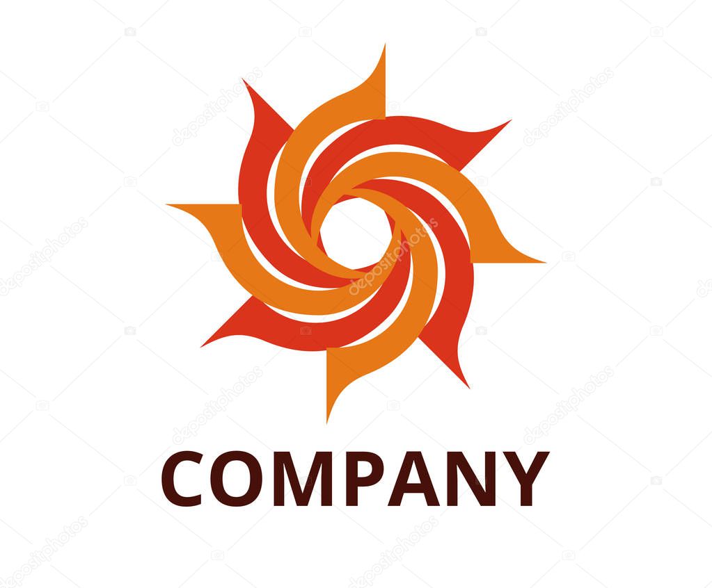 Orange and red color cyclone shape from line like flower logo design illustration for technology company, security corporate, or any use.