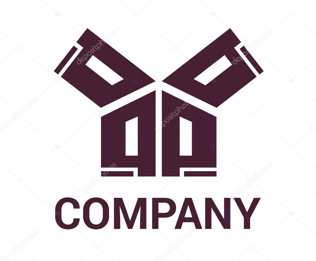 Purple color house building architecture construction shape geometric mark like ethnic pattern symbol sign logo concept design illustration for premium corporate construction industry