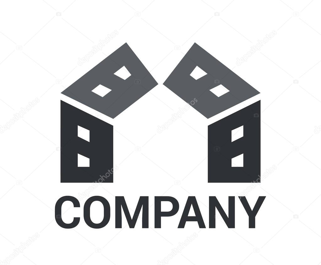 Grey color house building architecture construction shape geometric mark logo concept design illustration for premium corporate construction industry