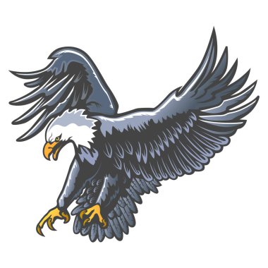 Kartal amblemi beyaz vektör illüstrasyon izole. Özgürlüğün Amerikan sembolü. Şahin, Retro renkli logo.