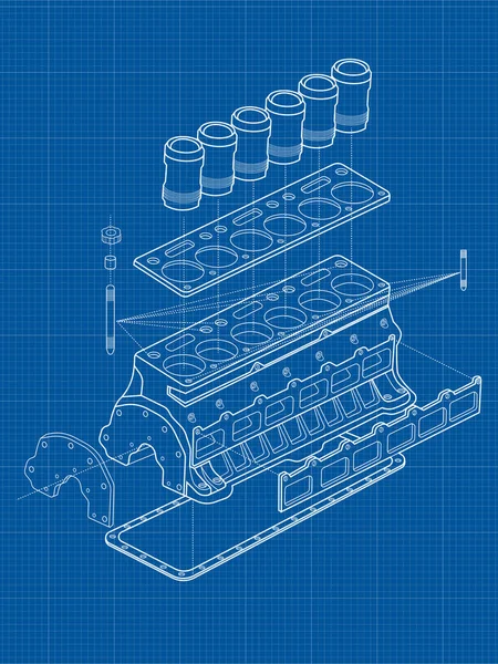 Технический Синий Фон Чертежами Деталей Механики Векторная Иллюстрация — стоковый вектор